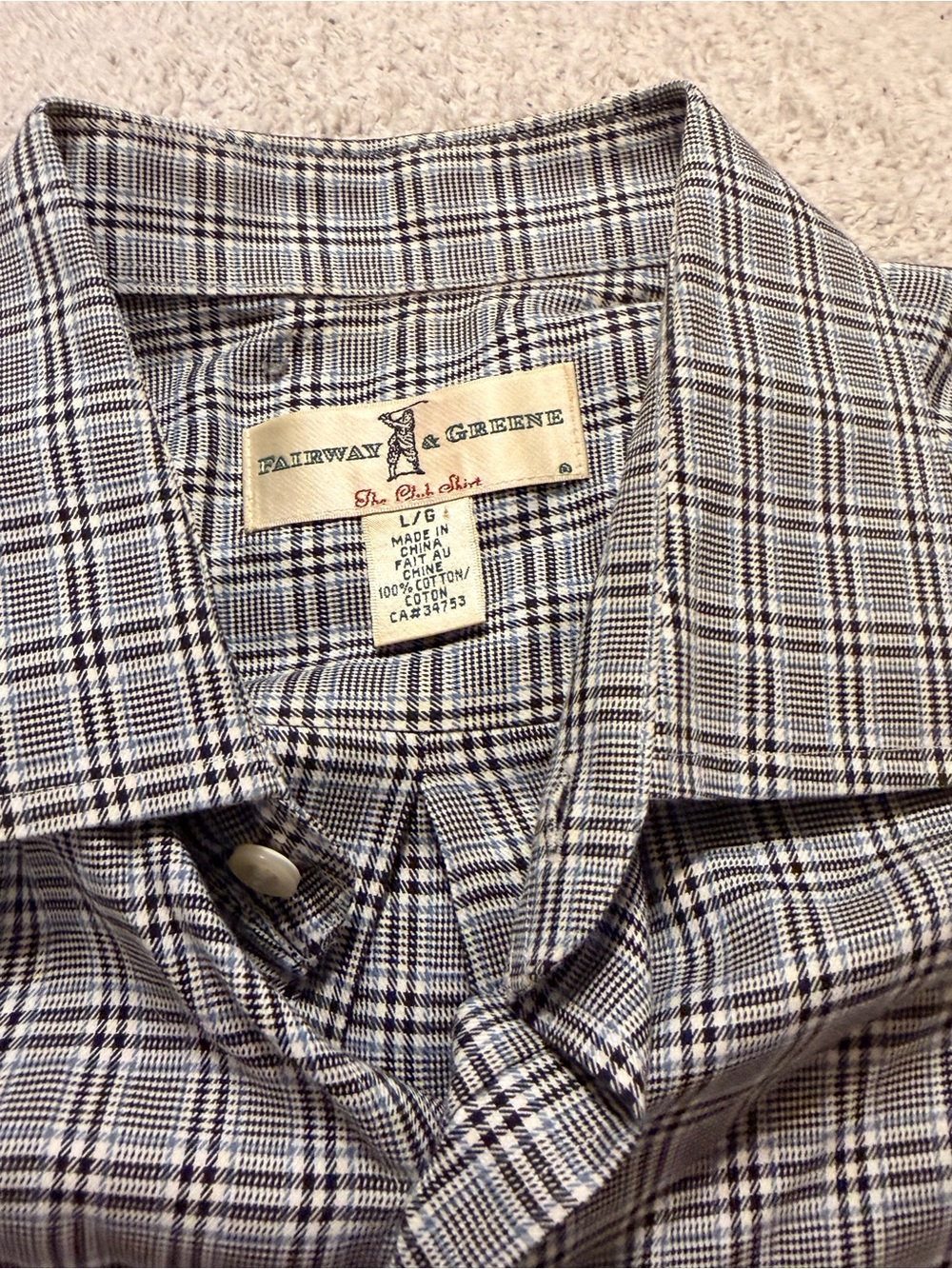 Fairway & Greene Black and White Plaid Cotton Button-Down Shirt Size Large